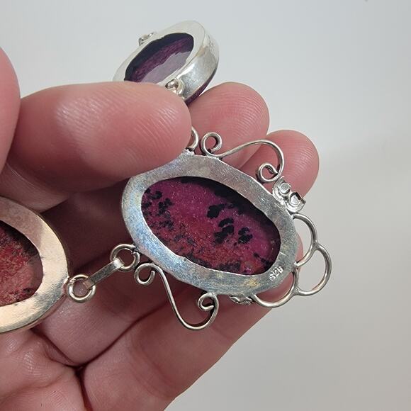 Handmade Rhodonite Gemstone Necklace Sterling Silver Elegant Purple Pink Jewelry - Picture 9 of 10